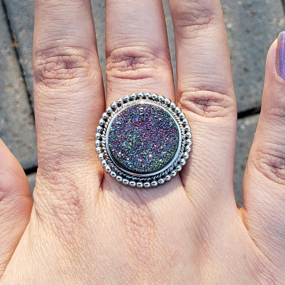 ⭐CLEARANCE⭐ Final Price drop!Round Multi colored druzy unique silver ring OOAK - Picture 5 of 8